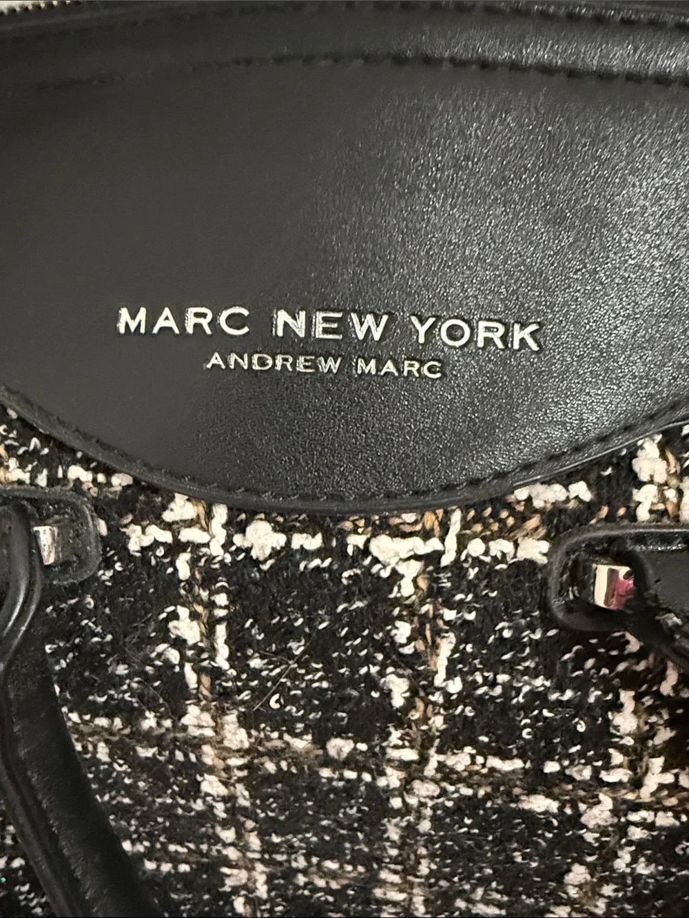 Marc New York Black and Cream Tweed Satchel with Leather Trim
